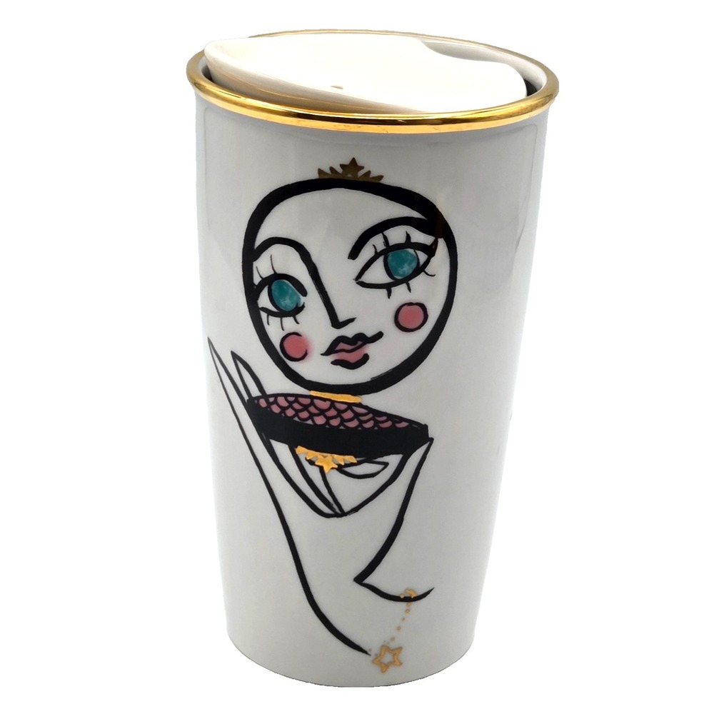 Starbucks 2015 Abstract Blusher Compact Ceramic travel Mug 12oz with LID